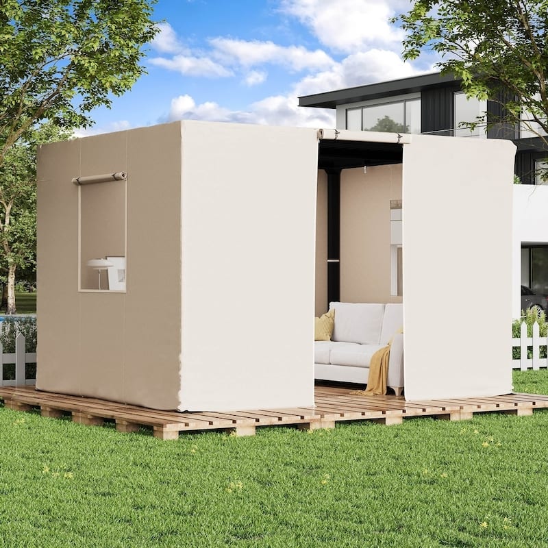 Outdoor Louvered Pergola with Optional Winter Cover Accessory | Adjustable Aluminum Hardtop Gazebo Includes Curtains & Netting