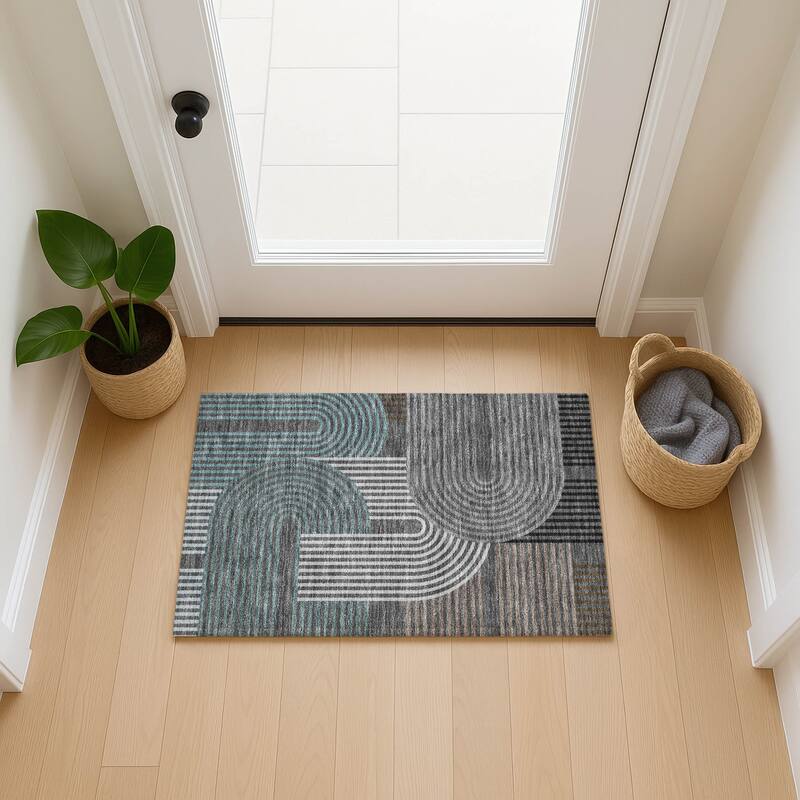 Machine Washable Indoor/ Outdoor Modern Basehor Chantille Rug