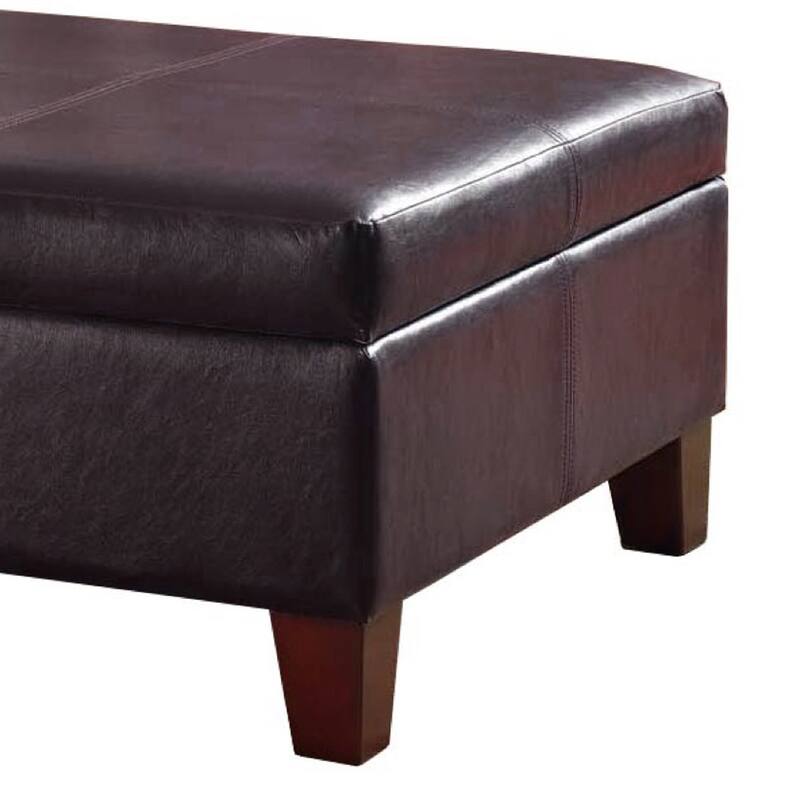 Leatherette Upholstered Wooden Ottoman With Hinged Storage, Brown, Large - 15.75 H x 28 W x 28 L Inches