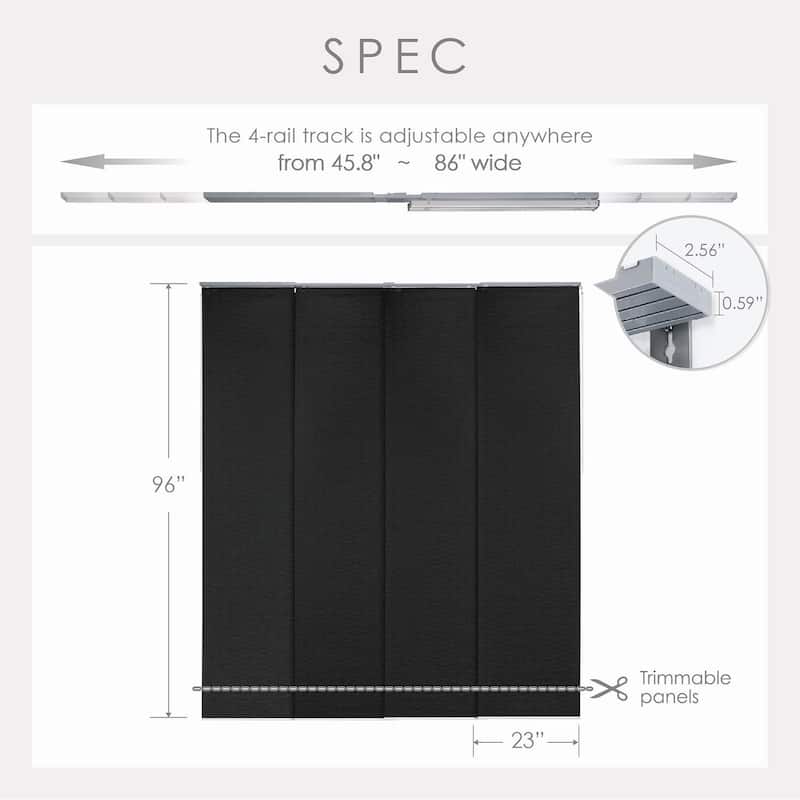 GoDear Design Natural Woven Adjustable Sliding Panel Track Blinds, Vertical Blinds, Earth Tone Color, 45.8"- 86" W x 96" L