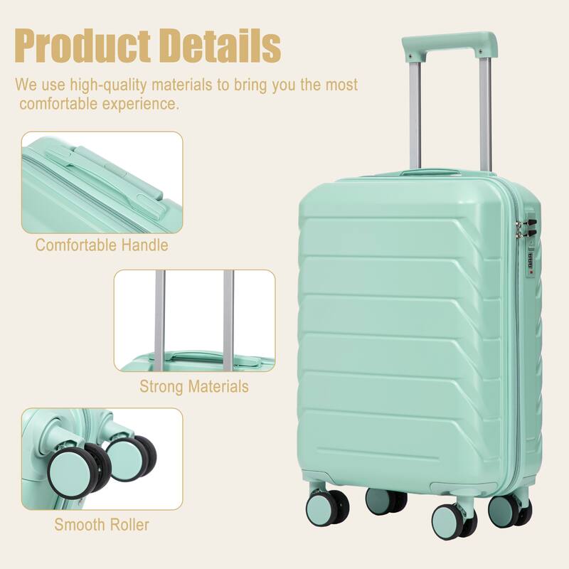 20 Inch ABS Hard Shell Travel Checked Luggage, Scratch Resistant Surface Four Multi-Directional Wheels, With Combination Lock