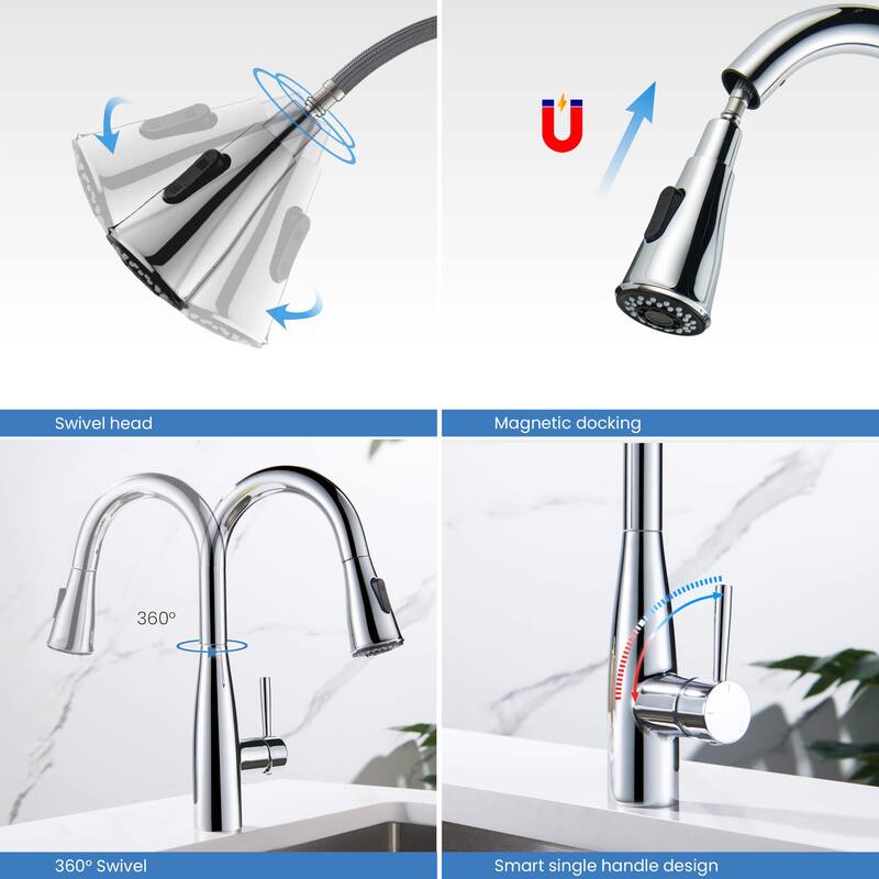 Bari Single Handle Pull Down Kitchen & Bar Sink Faucet