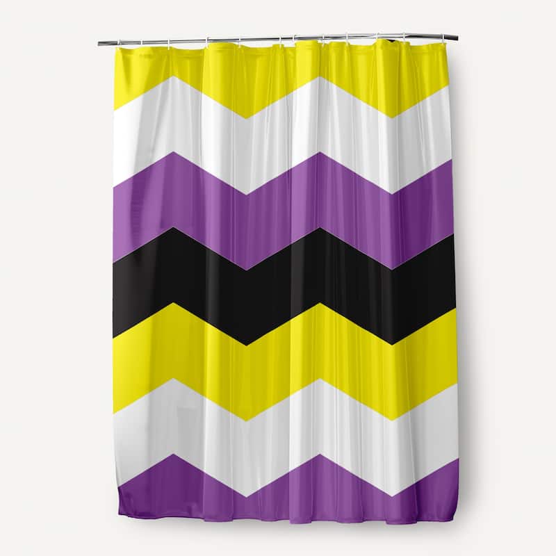 Inclusive Pride Flag Durable Poly Shower Curtain - Non-Binary Chevron