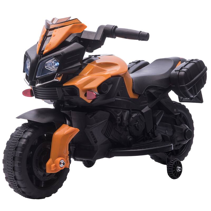 Battery-Powered Kids Motorcycle Ride-On with Training Wheels, Headlights, Horn, 1.86 mph Speed, for Toddlers 18-48 Months - Orange