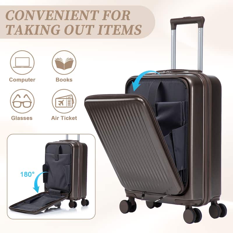 14"/20" 2 pcs/set in ABS Spinner Wheel Luggage, with Combination Lock and Front Opening Design, 14" Cosmetic Case