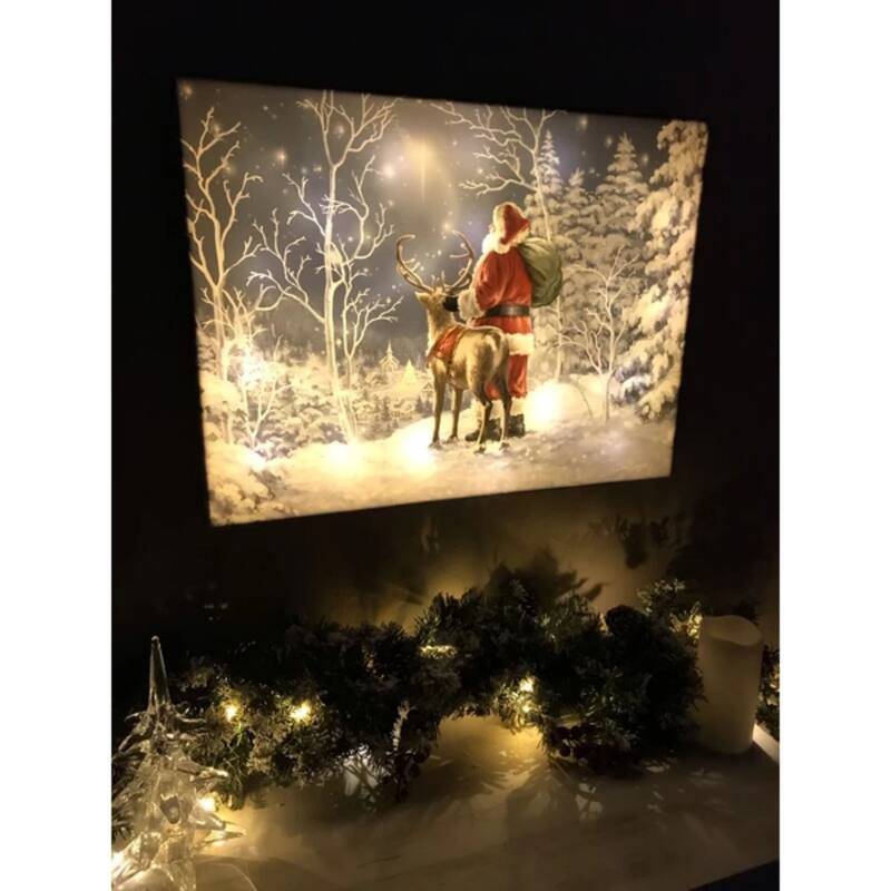 18" x 24" White Red Starry Night Santa Christmas Back-lit Wall Art