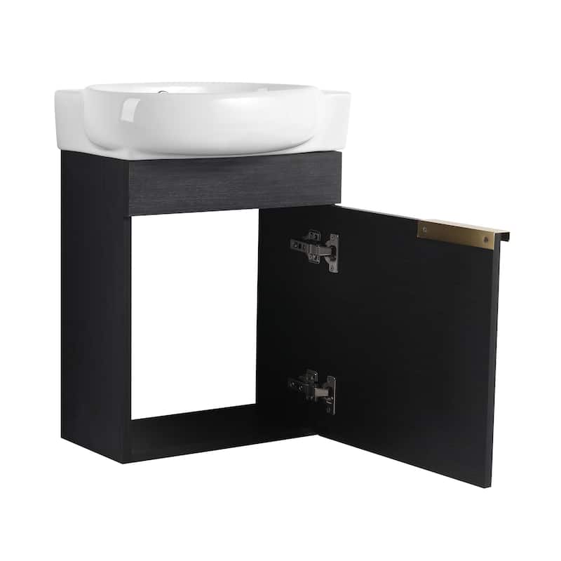 17 in.W Wall-Mounted Plywood Bathroom Vanity in Imitative Oak with Ceramic Sink