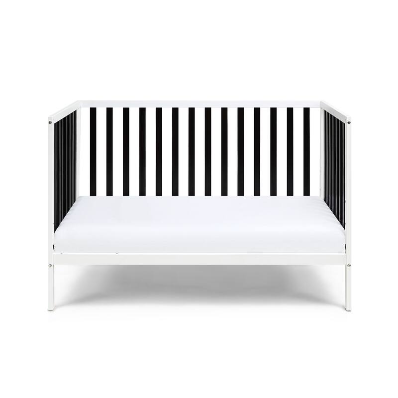 HomeRoots Black and White Solid and Manufactured Wood Standard Three In One Convertible Crib - 53.5