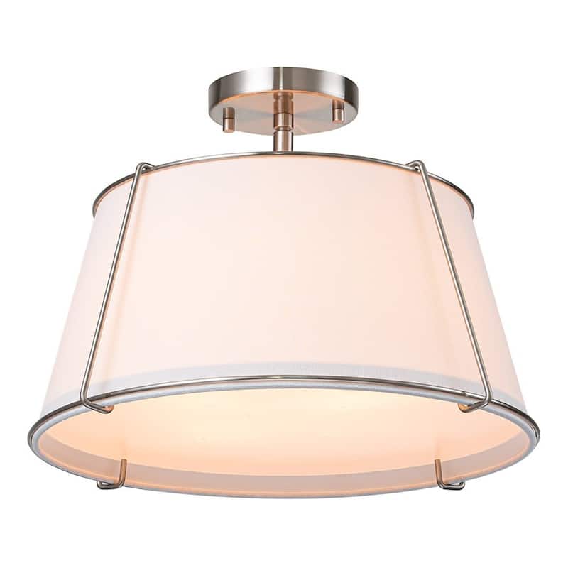 Brass 4-Light Wide Drum Linen Ceiling Light - 17in Mid-Century