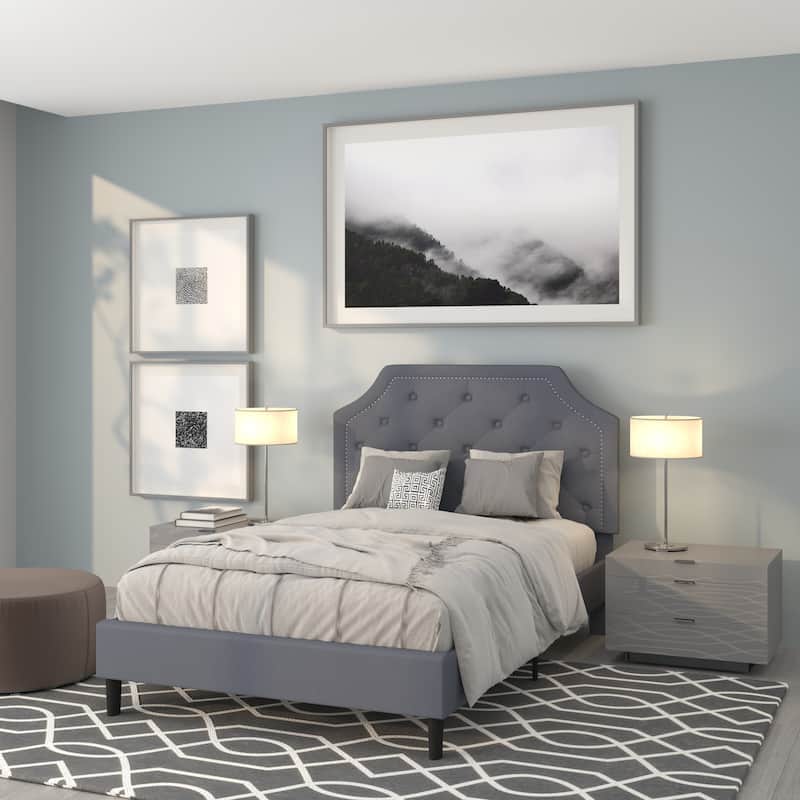 Arched Tufted Upholstered Platform Bed - Light Gray