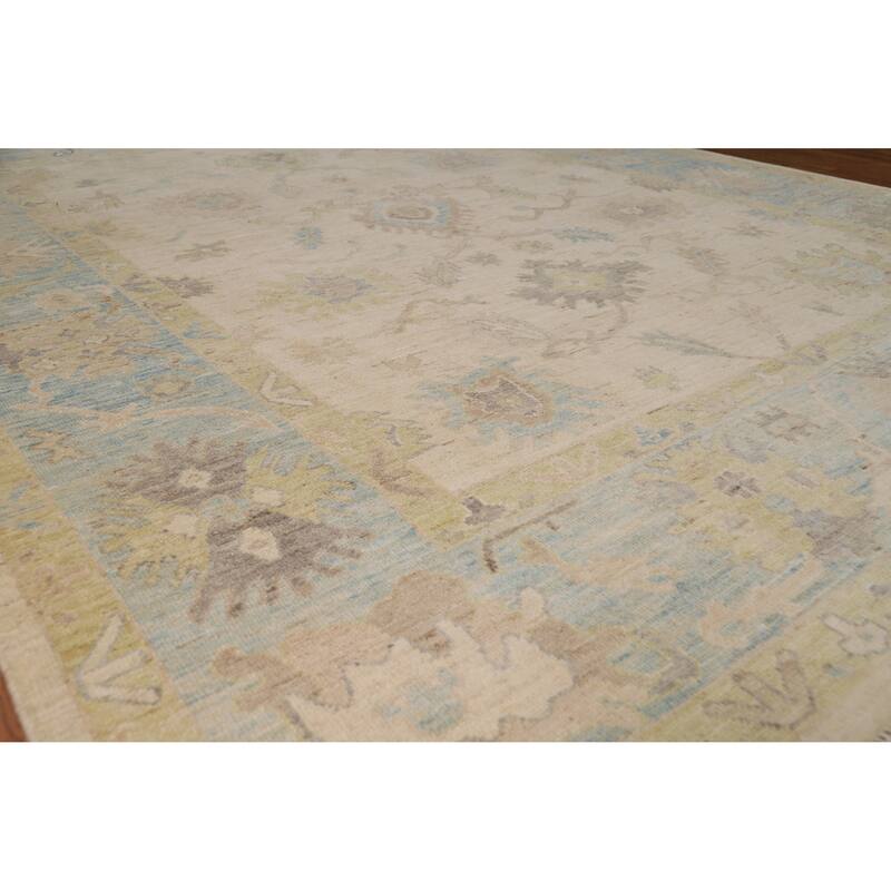 Beige Vegetable Dye Oushak Turkish Area Rug Hand-Knotted Wool Carpet - 7'10"x 9'10" - 7'10"x 9'10" - Ivory/Beige