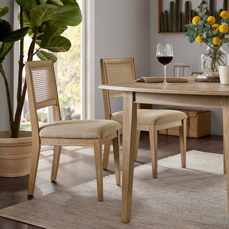 Roomfitters Armless Dining Chair (Set of 2), Mid-Century Urban Farmhouse Style with Cane Inset Back, Light Brown