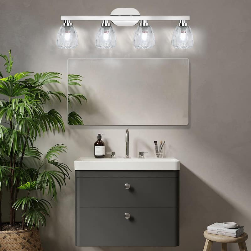 3/4/5 Light Bathroom Light Fixtures Chrome with Hammered Glass Shade