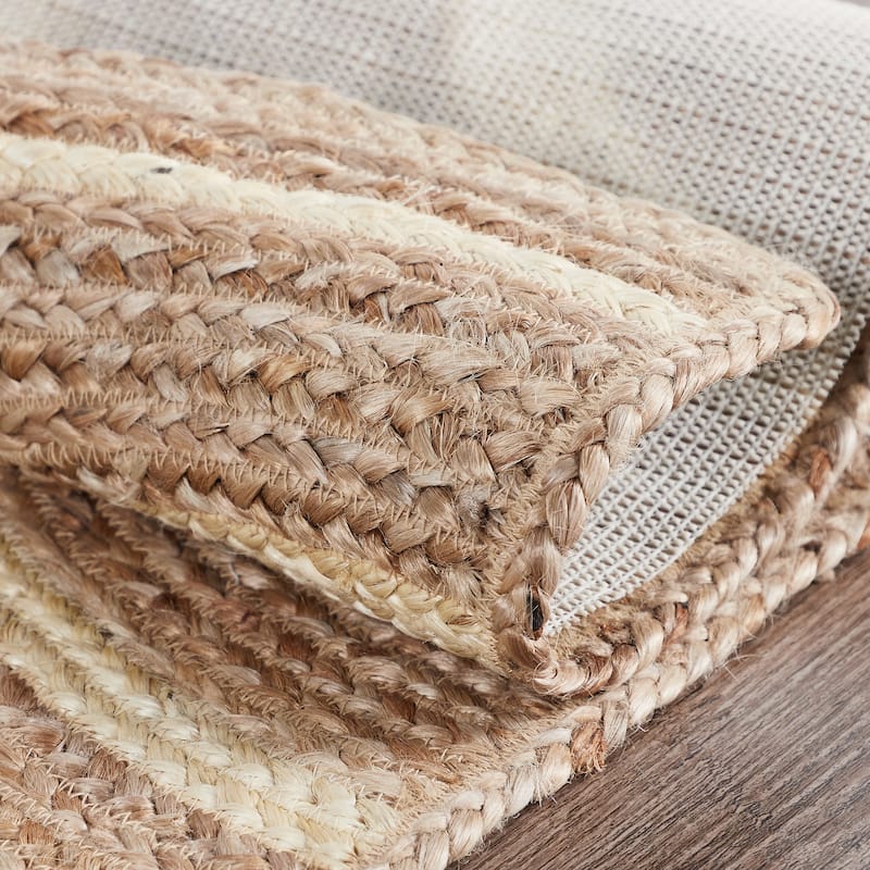 Natural & Creme Jute Rug Half Circle w/ Pad 16.5x33 - 3'6"