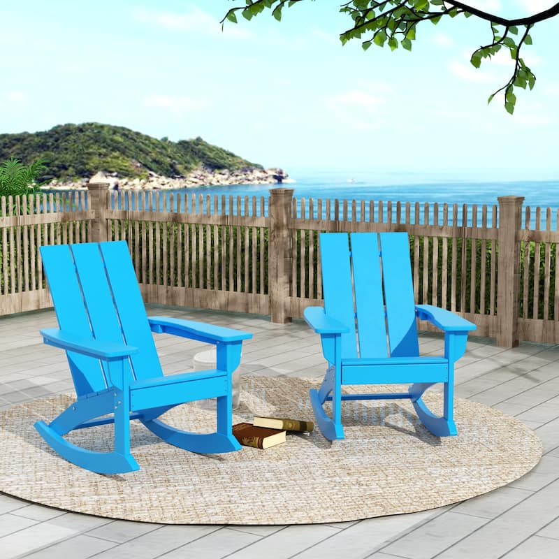 Shoreside Modern Eco-Friendly All Weather Poly Adirondack Rocking Chairs (Set of 2) - Pacific Blue