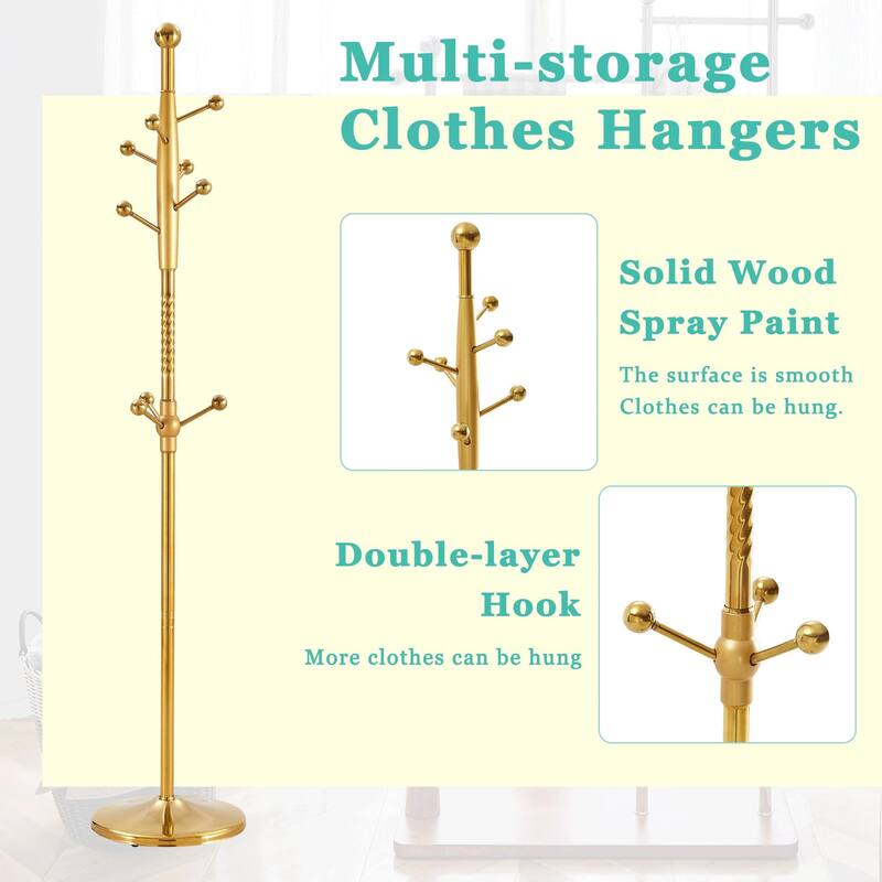 Roomfitters Tall Stainless Steel Coat Rack with Solid Wood Base, 72" Entryway Hanger with Detachable Stand