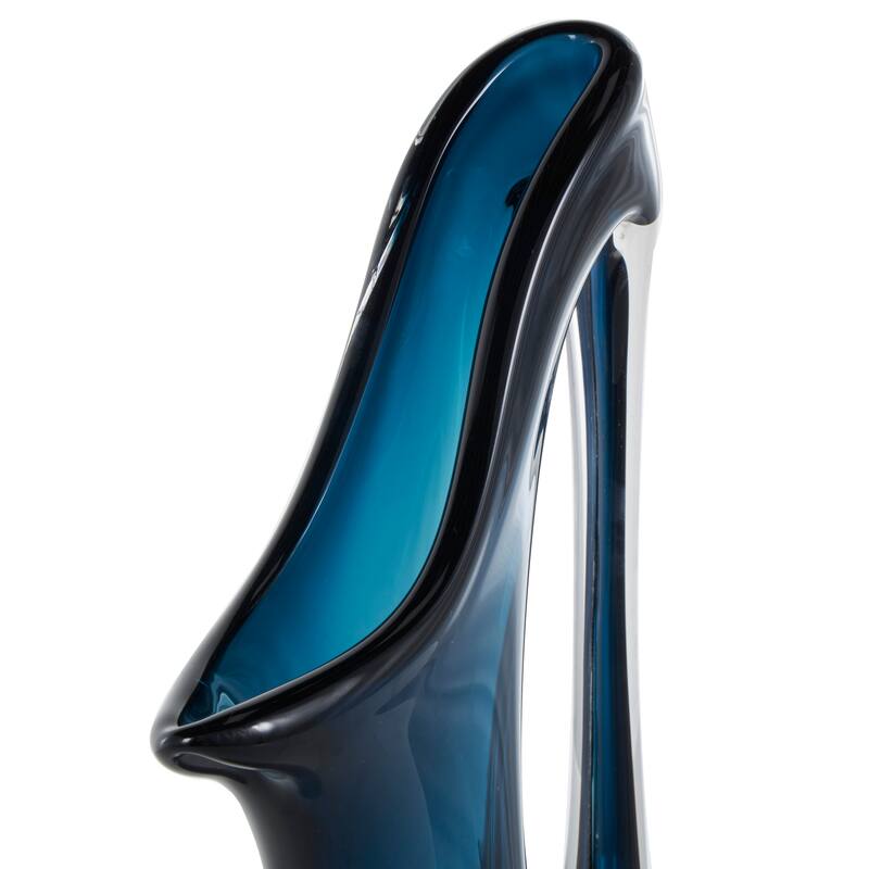 Blue Glass Abstract Vase with Cutout Handle and Elongated Opening