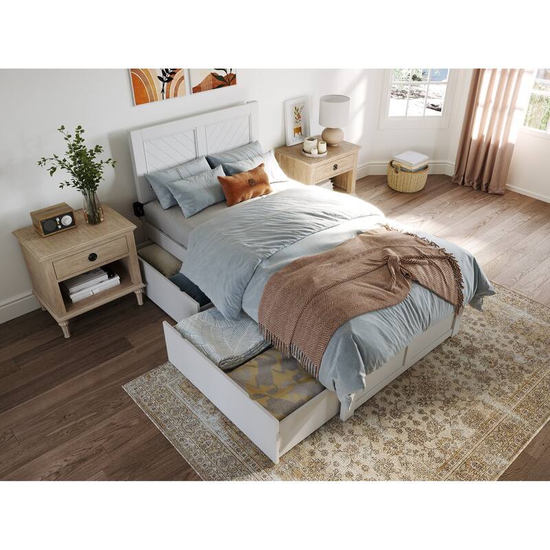 AFI Canyon Twin Platform Bed with Footboard & Storage Drawers in White