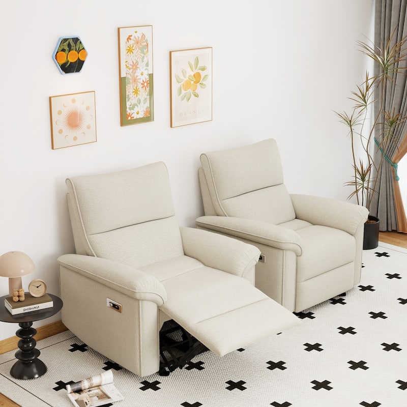 GDFStudio - Zero Wall Snowflake Velvet Power Recliner with USB Type-C