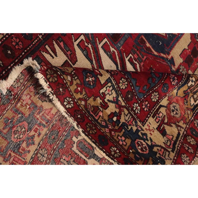 Hand Knotted Oriental 100% Wool Carpet Traditional Tribal Red Gharajeh Area Rug - 13' 8'' X 5' 1''