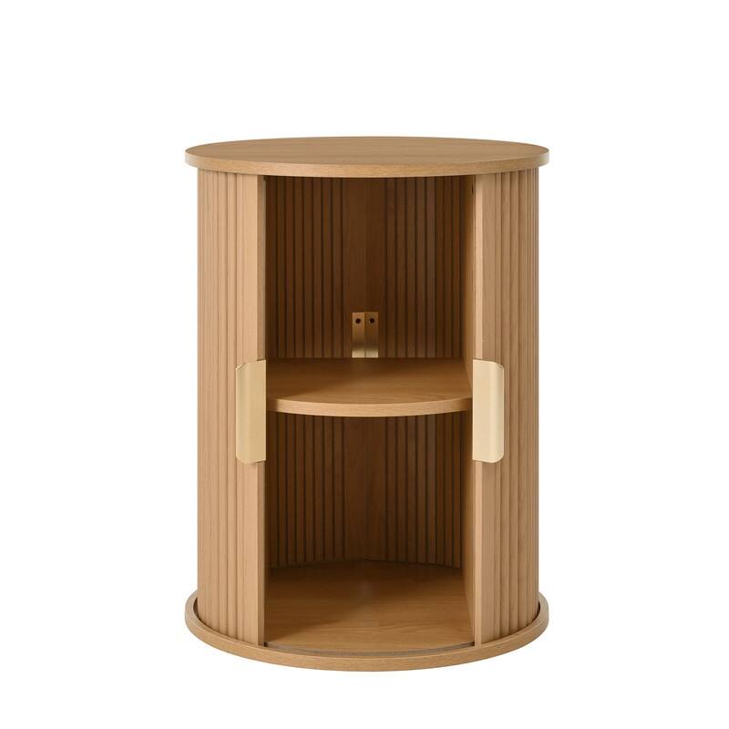 Mid-Century Modern Coffee & End Table Set with Tambour Doors - 2-Piece Wood Finish Living Room Storage