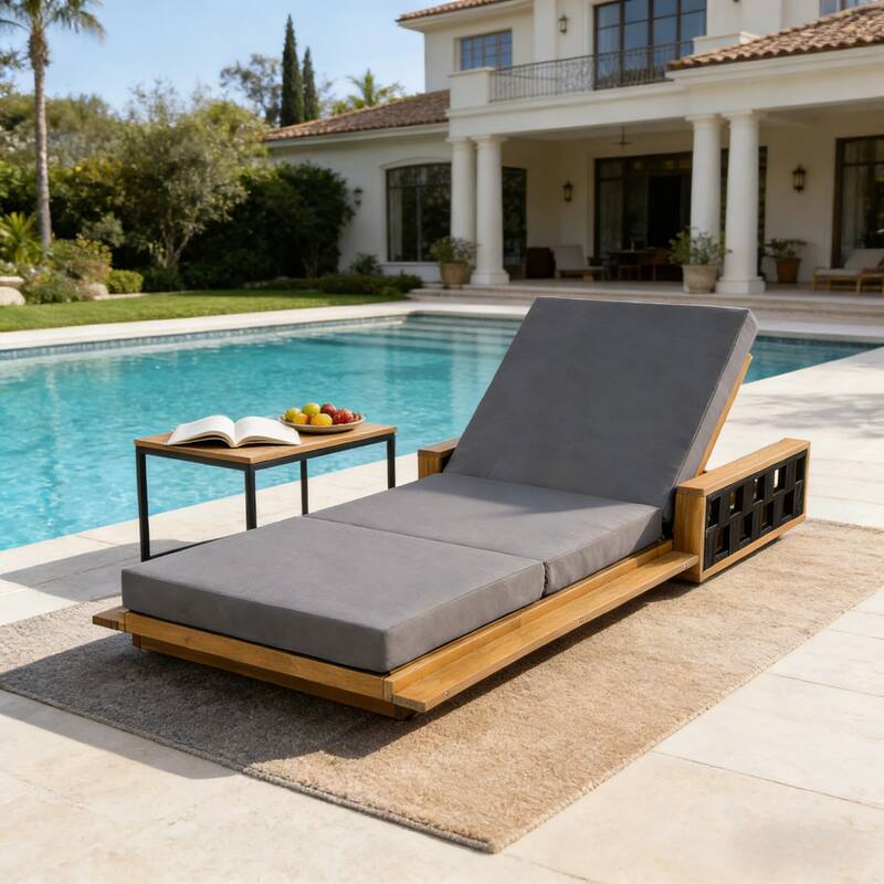 Christopher Knight Home - Modern Outdoor Acacia Wood Tri-Fold Chaise Lounge with Rope Accents & Water-Resistant Foam Headrest