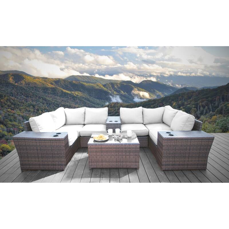 10 Piece Sectional Set with Cushions - Brown