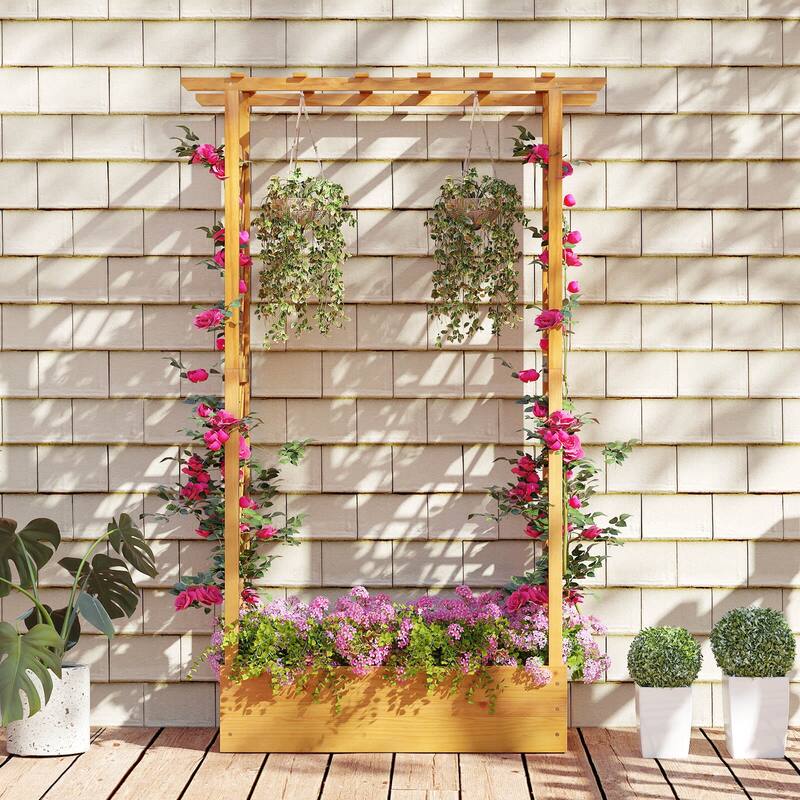 Costway 1/2 PCS 70” Wooden Raised Garden Bed with Lattice Trellis,