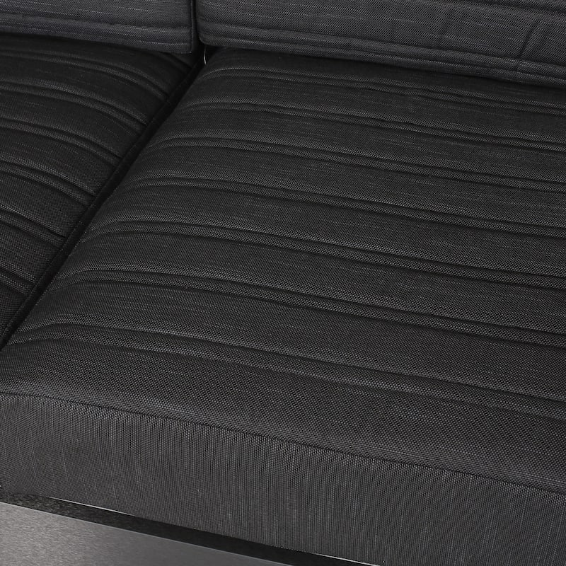 Giovanna Outdoor Black Aluminum Loveseat with Charcoal Cushions by Christopher Knight Home - 56.75" L x 27.50" W x 24.75" H