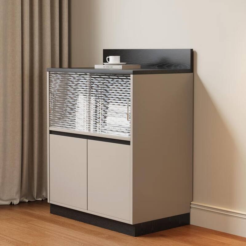 Modern 6-Drawer Storage Cabinet with Wavy Design and Black Wood-Grain Desktop - No Drawers