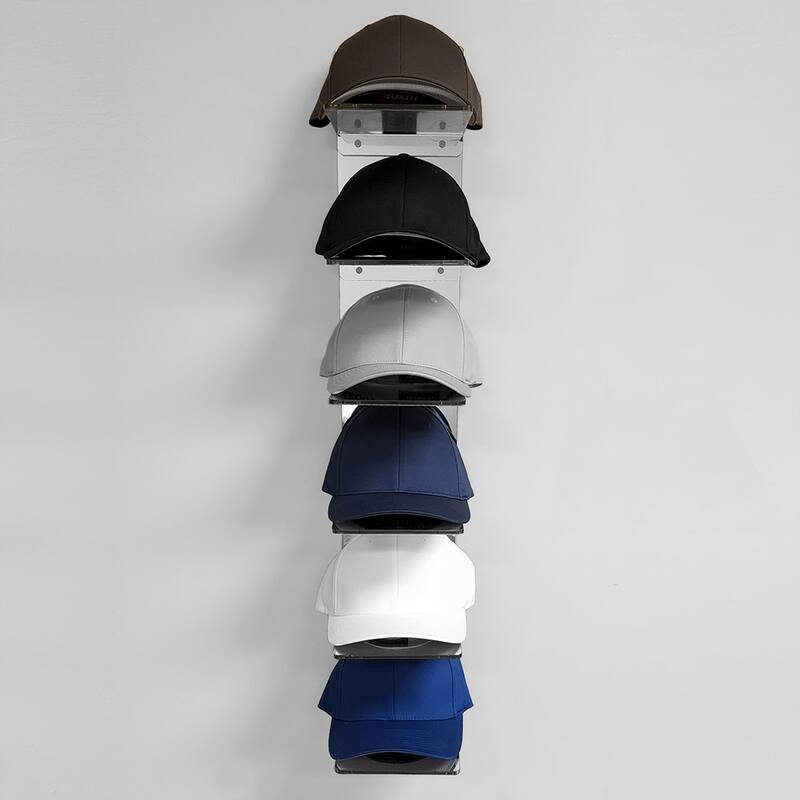 OnDisplay Luxe Acrylic Hat Rack Display - Wall Mounted Baseball Cap Organizer - Multi Shelf Wall Display for Hats