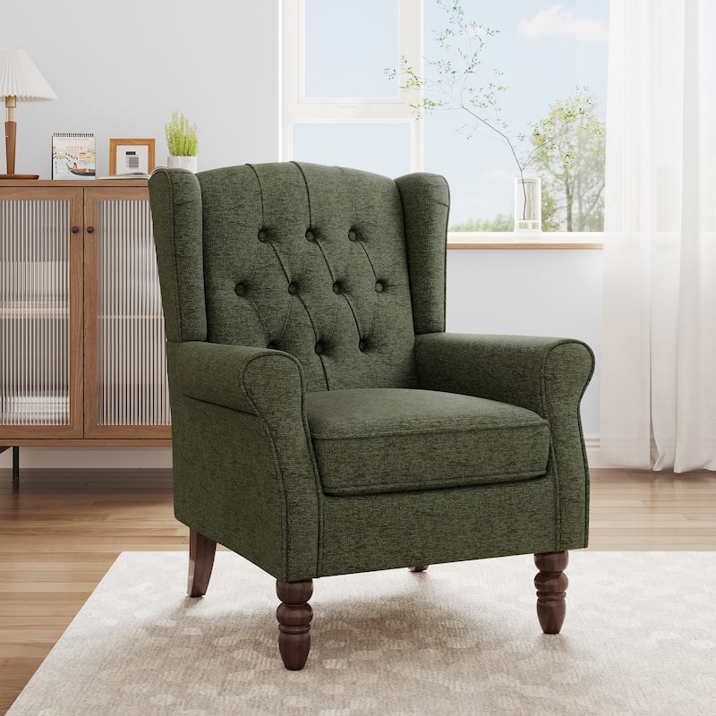 Button Tufted Wingback Accent Chair Upholstered Armchair - Green-Chenille