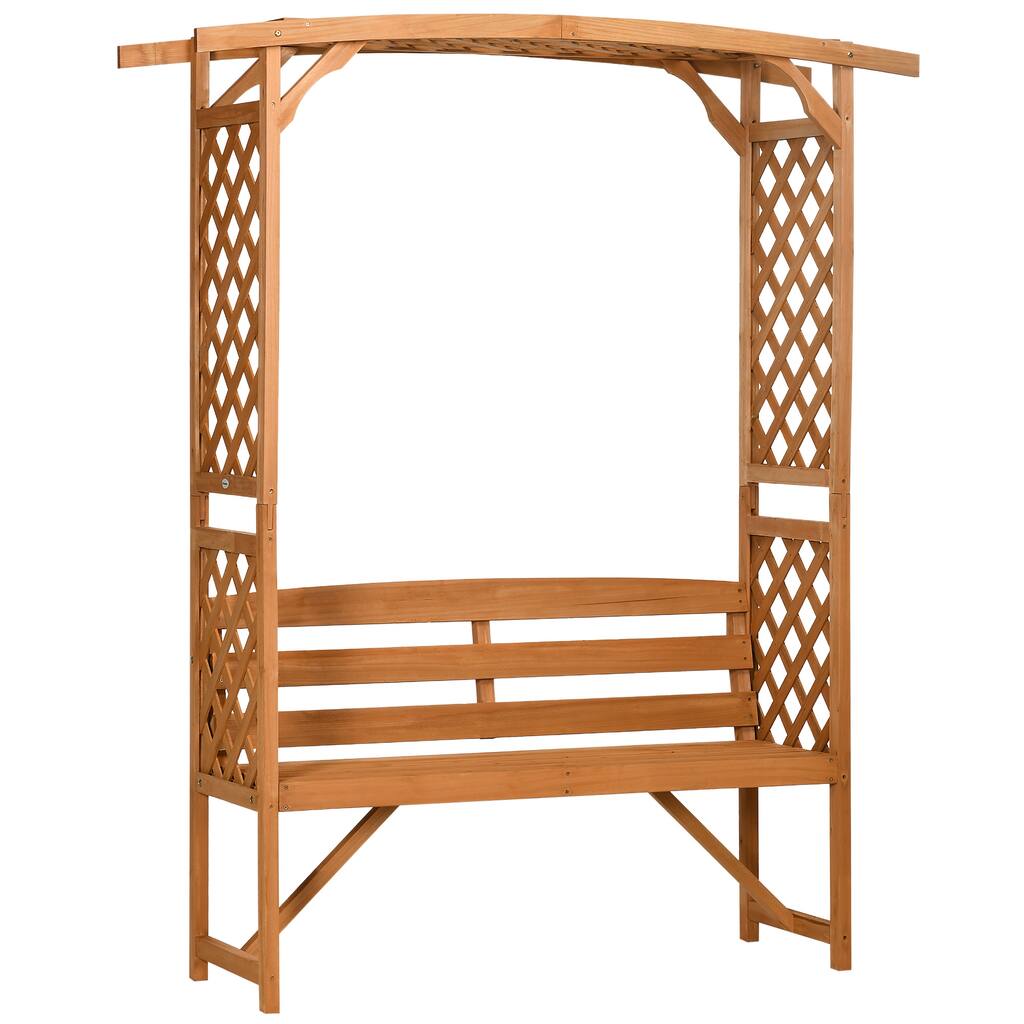 Patio Garden Bench Arbor Arch with Pergola and 2 Trellises, 3 Seat Wooden Outdoor Bench for Grape Vines & Climbing Plants