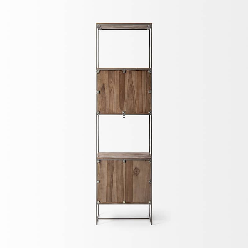 HomeRoots Brown Wood And Silver Metal Frame With 4 Shelf Shelving Unit