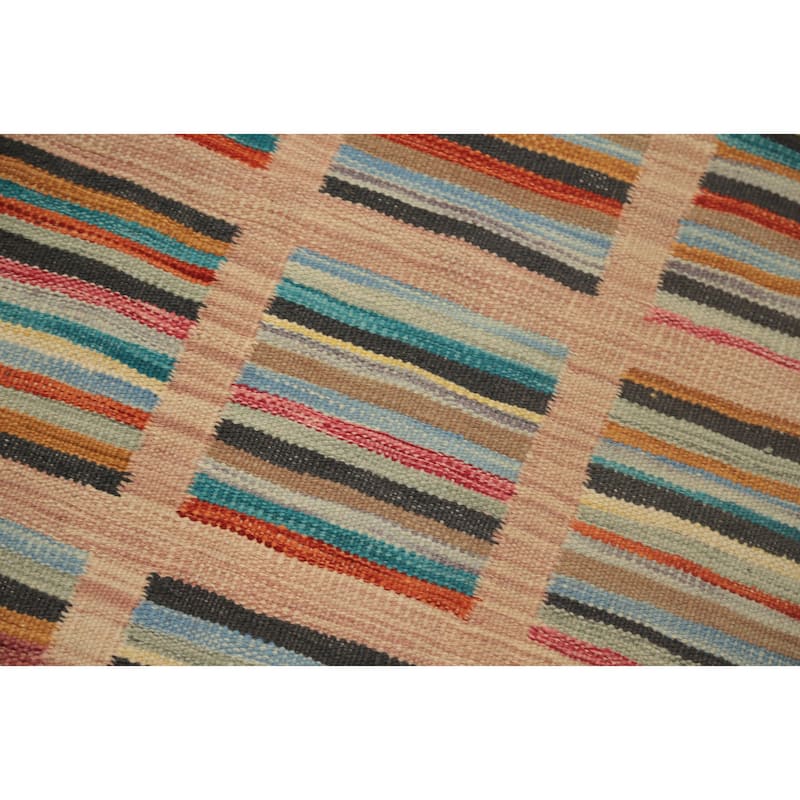 Hand Woven Oriental 100% Wool Carpet Southwestern Modern Multi-Colored Kilim Runner Rug - 6' 0'' X 2' 0''