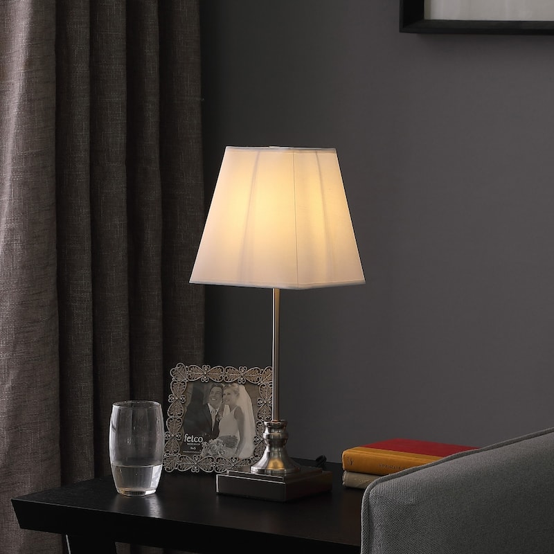 19" Modern Silver Beside Table Lamp with White Empire Shade and Metal Base E12 Socket for Bedroom - 18.75"H x 7"W x 7"D