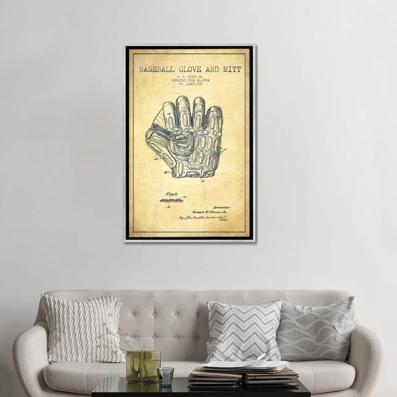 iCanvas "Baseball Glove Vintage Patent Blueprint" by Aged Pixel Framed