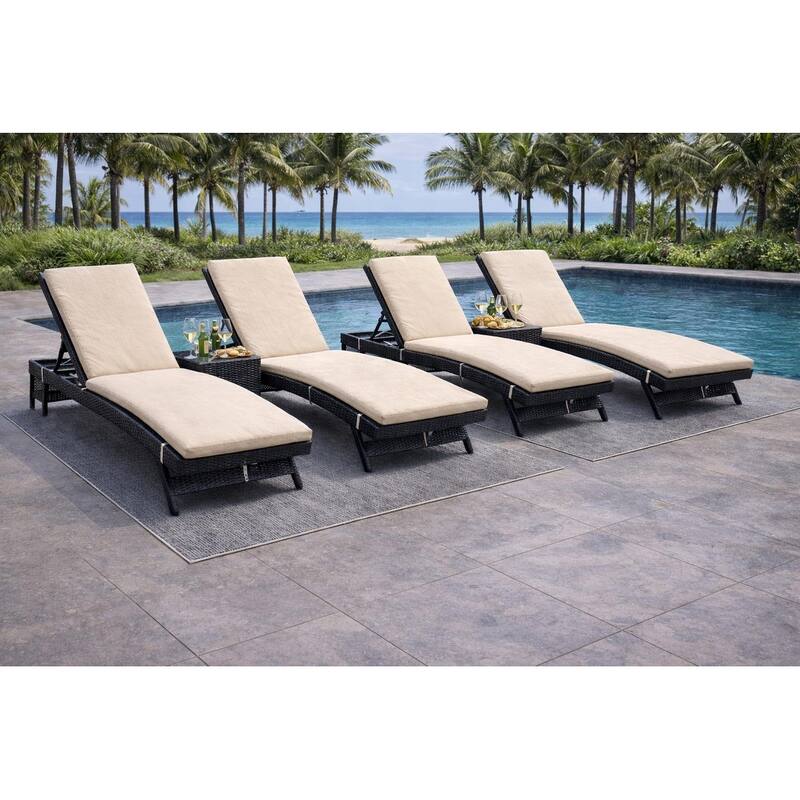 Eternity Brown 6-Piece Wicker Outdoor Chaise Lounge Set with Beige Cushions - N/A