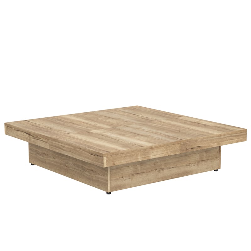 39.4" Modern Square Coffee Table, Low Profile Center Table with Sliding Top, Hidden Storage