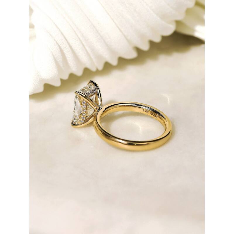Kobelli Sunset Line 4.1 Carats Lab Grown Diamond Certified 14k Solid Gold Radiant Floating Drape Halo Hallstatt Ring