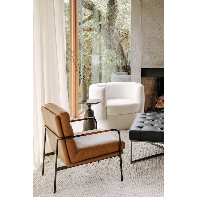 Aurelle Home Rustic Leather and Iron Accent Chair