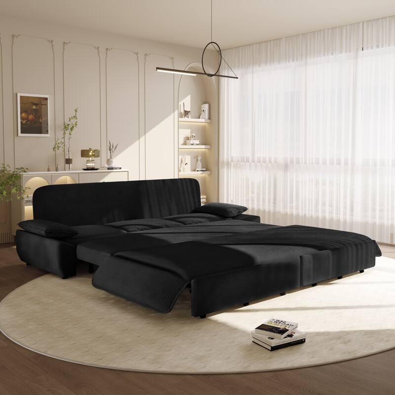 94.5" King Size Corduroy Sleeper Sofa with Pull-Out Bed, 3-in-1 Convertible Design
