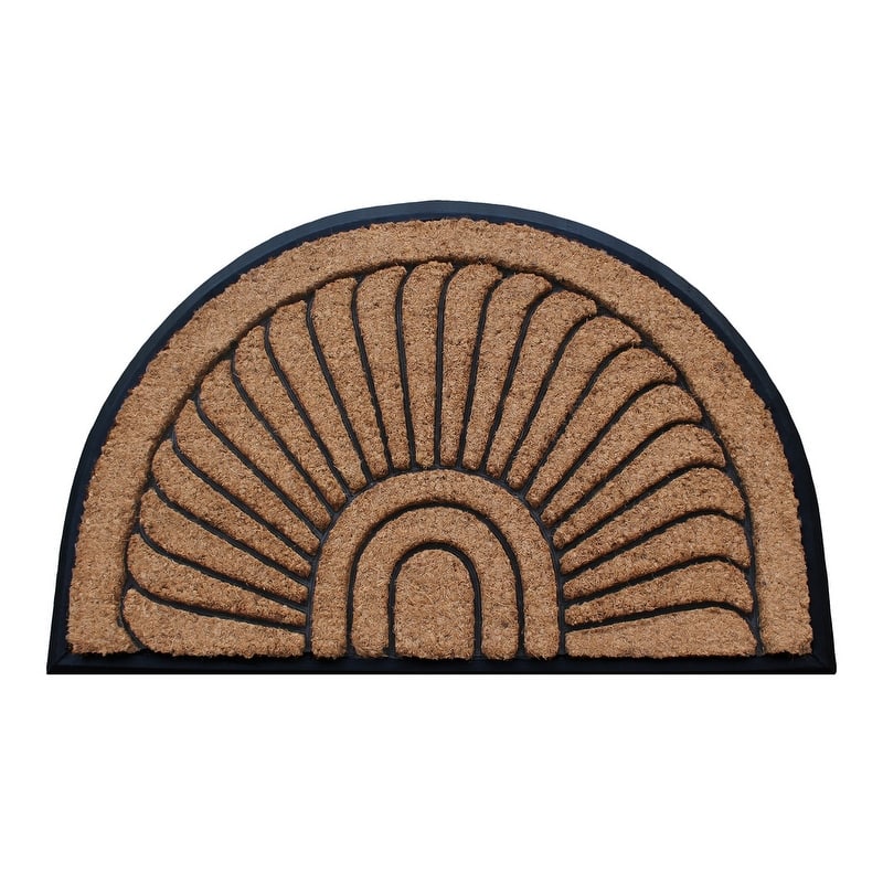 A1HC Sunburst Half Moon Tapered Edge Rubber Coir Doormat Outdoor Mat