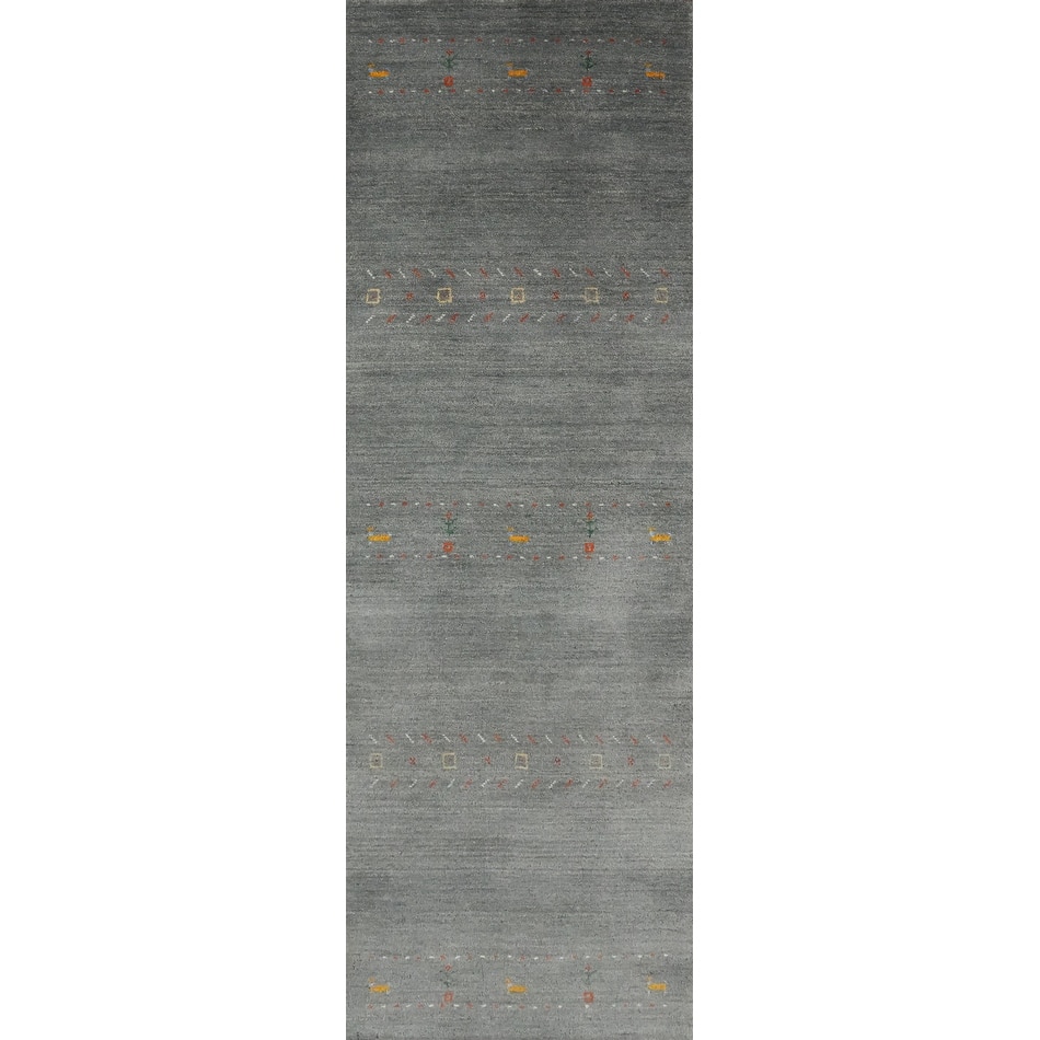 Hand Knotted Oriental 100% Wool Carpet Tribal Animal Pictorial Greys & Charcoal Gabbeh Runner Rug - 8' 7'' X 2' 5''