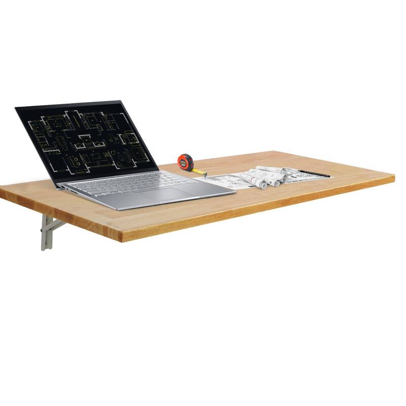 Natural Rubberwood Folding Desk, Wall Mount, 500 lbs Load Capacity and Space Saving