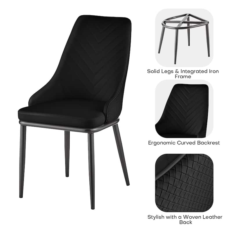 Faux Leather Upholstered Dining Chairs with Woven Back, Set of 2 - 18.11"W x 21.26"D x 36.61"H