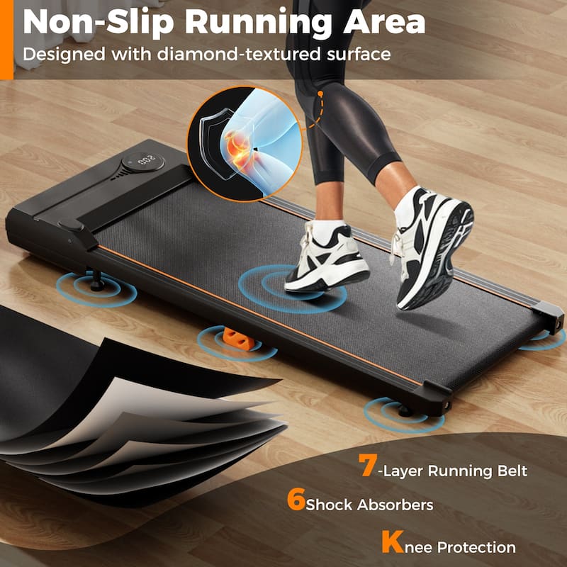 Compact Under Desk Treadmill for Home Office with 2.5HP Motor and Dual Shock Absorption - 43" x 19" x 4.7"