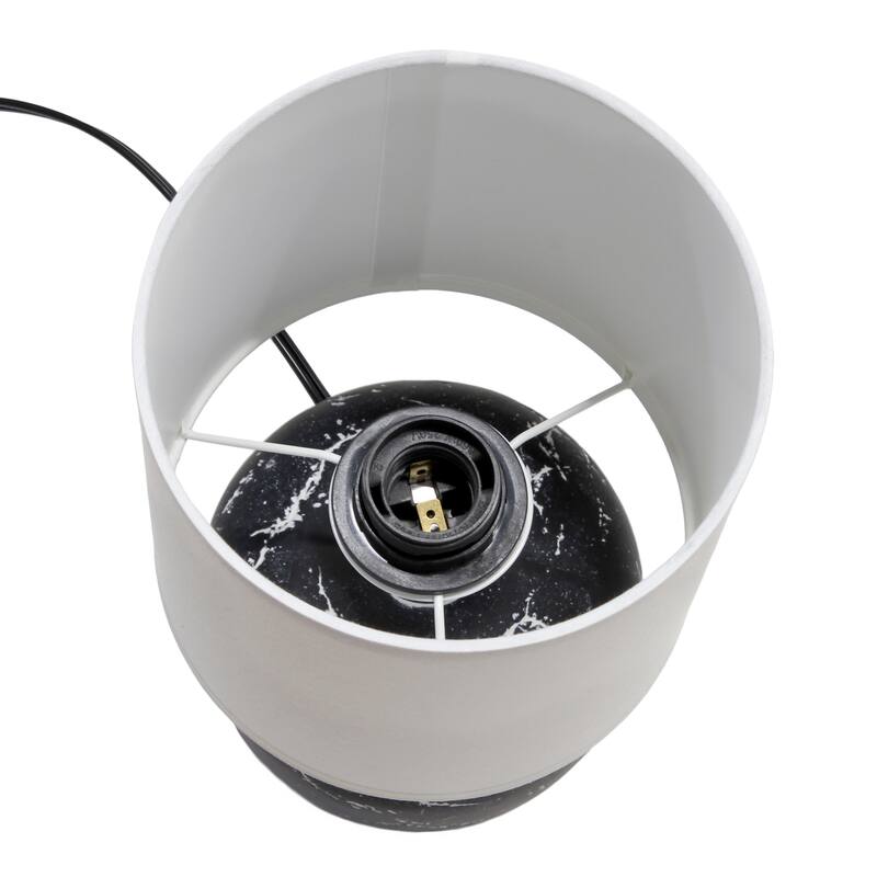 Rounded Marble Style Table Lamp with Drum Shade - 12.5" - Black and White