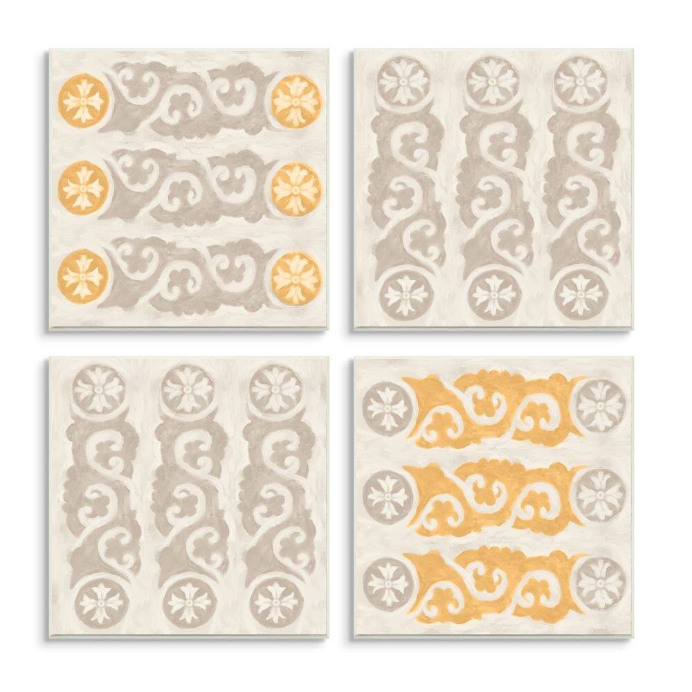 Stupell Elegant Gilding Pattern Paintings,4pc Multi Piece Wood Wall Art Set, 12x12 Bed Bath