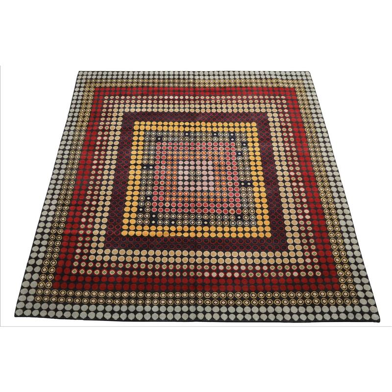 7'11''x8'4'' Tibetano Hand Knotted Wool Dark Grey Modern Rug - 7' 11'' x 8' 4''